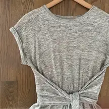 Rebecca Taylor Linen Jersey Tie-Waist Short Sleeve Sheath Dress Heather Grey S