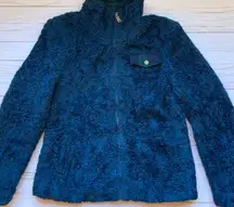 Fuzzy Sherpa Wool Blend Full Zip Blue-Green Jacket Sz S