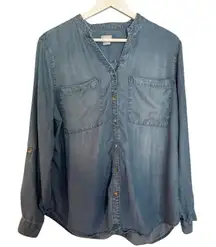 Chicos Tencel Lyocell denim button front long sleeve blouse 2