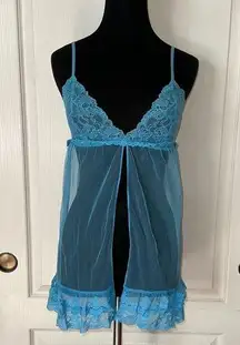 2003 VICTORIAS SECRET BLUE SHEER LACE TEDDY LINGERIE SLIP DRESS retro vtg