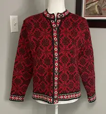 L.L. Bean Merino Wool Snowflake Nordic Fair Isle Cardigan Vintage Sweater Small