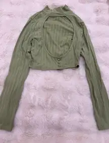 Olive Green Long Sleeve Crop Top