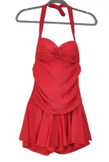 Red Halter Swim Dress NWOT Size XXL Red Swim Dress with Attached Shorts