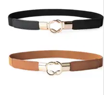 Gold Buckle Elastic Stretchy Skinny Waist Belt Set of 2