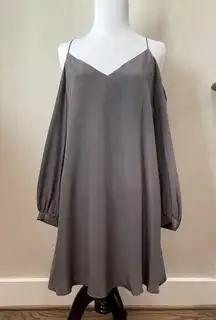 Lavender Brown Charcoal Gray Silk Cold Shoulder Flowy Mini Dress Size XS NWT