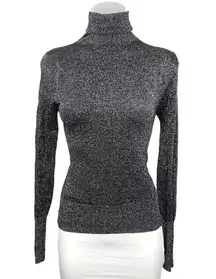 Zara Knit Metallic Silver Gray Turtleneck Ribbed Pullover Sweater Top Size S