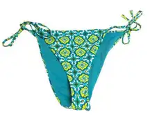 Aerie Bikini Bottom Cheekiest String Ties Geometric Green Blue XL