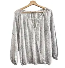 Love Stitch SMALL Blouse Top 3/4 Sleeve Sheer Wrap Style Blouson