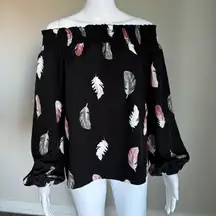 Off The Shoulder Feather Print Shirt Size M