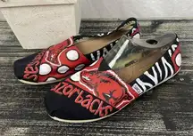TOMS Black & Red Arkansas Football Razorbacks Print Slip on Flat Shoes 8.5