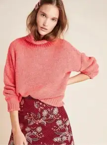 Anthropologie Lottie Cropped Funnel Neck Sweater Wool Alpaca Blend Coral Size MP