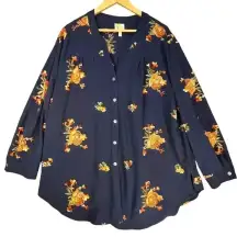 Fig & Flower Women’s Navy Floral‎ Embroidered Long Sleeve Bohemian Blouse 2X