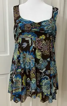 Y2K Layered Babydoll Top Ruched Mesh Whimsy Fairycore Floral Paisley Colorful L‎