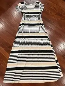 Tan black and white striped maxi dress size small