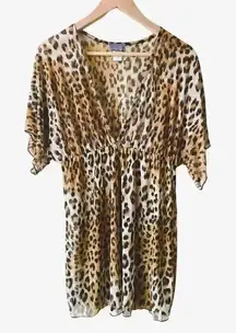NWOT Jordan Taylor Cheetah Womens Sheer  V-Neck Elastic Waist Cover-Up