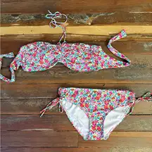 Beach House Floral Ruched Tie Bandeau Bikini Set Retro Tropical Swimwear12/14 💛🍄