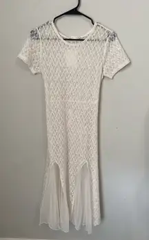 New Oak+Fort Sheer Lace Short Sleeve Midi Dress Size Small