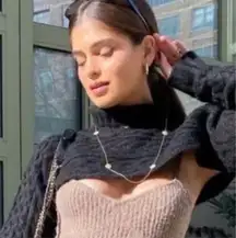 Zara Black Turtleneck Cable Knit Arm Sweater 