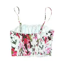 Abercrombie & Fitch Scrunchie Cami Top Size Small Pink Floral Linen Blend