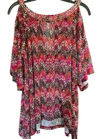 Ava & Grace Women's rhinestone neck Zigzag Pattern Top-blouse Cold Shoulder 🆕