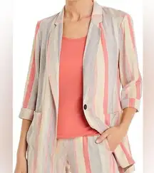 Nic + Zoe clover stripe linen blend oversized blazer size XL