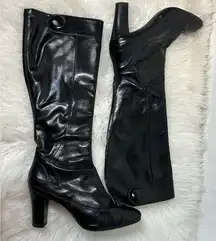 Franco Sarto Faux Patent Leather Knee High Black Boots Square Heel Round Toe 7.5