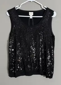 Chico's sz M black sequin sleeveless tank top NWOT‎