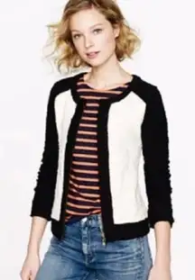 J Crew Jacket Womens Small Cream Black Colorblock Boucle Textured Cotton Blend