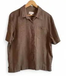 CJ Banks Women's 1X Linen Polyester Short Sleeve Button Up Jacket Shirt Shacket