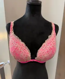 Victorias Secret Push Up Bra Lace Hot Pink Sequin Detail‎ Coquette Sexy 36DD