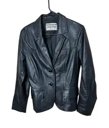 Vera Pelle Women's Black Leather Jacket Made in Italy Two Button Closure