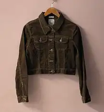 Vintage Y2K Old Navy Stretch Dark Brown Corduroy Cropped Jacket Size M EUC