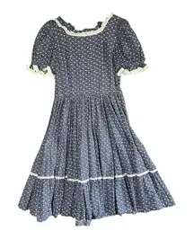 VTG 70s Puff Sleeve Ruffle Midi Dress Floral Prairie Cottagecore Victorian Lace