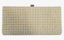 Vintage 60s JR USA Pearl Beaded Evening Clutch Gold Frame Bridal Cocktail Bag