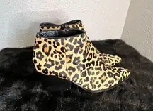 Bleecker & Bond Boots Womens 10 Leopard Print Calf Hair Leather Booties Riley