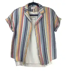 Laundry by Shelli Segal Rainbow Stripe Linen Blend Button Down Top