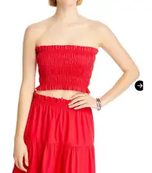 AQUA Smocked‎ Strapless Top Red Crop Ruched Summer Blouse Women's Size M