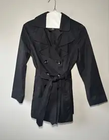Women's London Fog‎ Black Double-Breasted Belted Collared Trench Size Small
