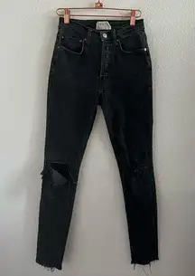 Free People We the Free Button Fly Distressed Raw Hem Denim Jeans 24