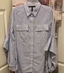 BCBGMaxAzria Blue Striped Button Down Shirt