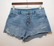 Rewash 30" Waist Button Fly Raw Hem High Waist Stretch Jean Shorts