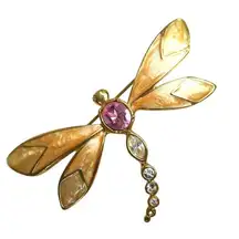 KJL Kenneth Jay Lane for Avon Dragonfly Brooch Rhinestone Enamel Gold Tone Pin