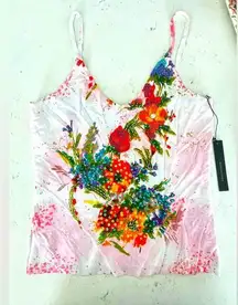 BCBG Max Azria Vintage Beaded Sequin Floral Knit Tank Top Shirt L RN 86297 NWT