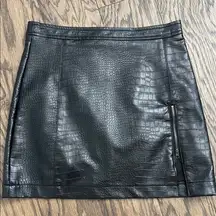 Black Faux Leather Croc-Embossed Skirt