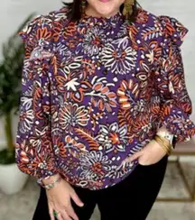 NWT Oddi Plus Size Ruffle Puff Long Sleeve Floral Top 1X NEW