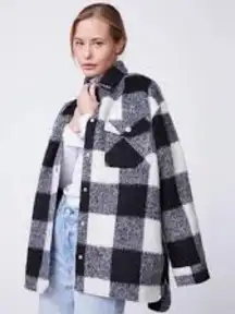 Monrow Black and‎ White Plaid Flannel Button-Up Jacket Wool Blend Size XL NWT