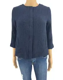 Talbots  Jacket US 6 Womens Blue Cotton Basketweave 3/4 Sleeve Zip Up w/ Pockets