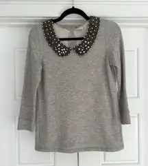 Anthropologie Beaded Peter Pan Collar Sweatshirt, XS