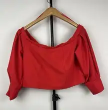 ZARA  Trafaluc Red Off Shoulder Puff Sleeve Cropped Blouse Size M