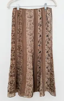 Y2K Nine West Womens Silk Skirt Size S Floral Patchwork Midi Cottage Romantic